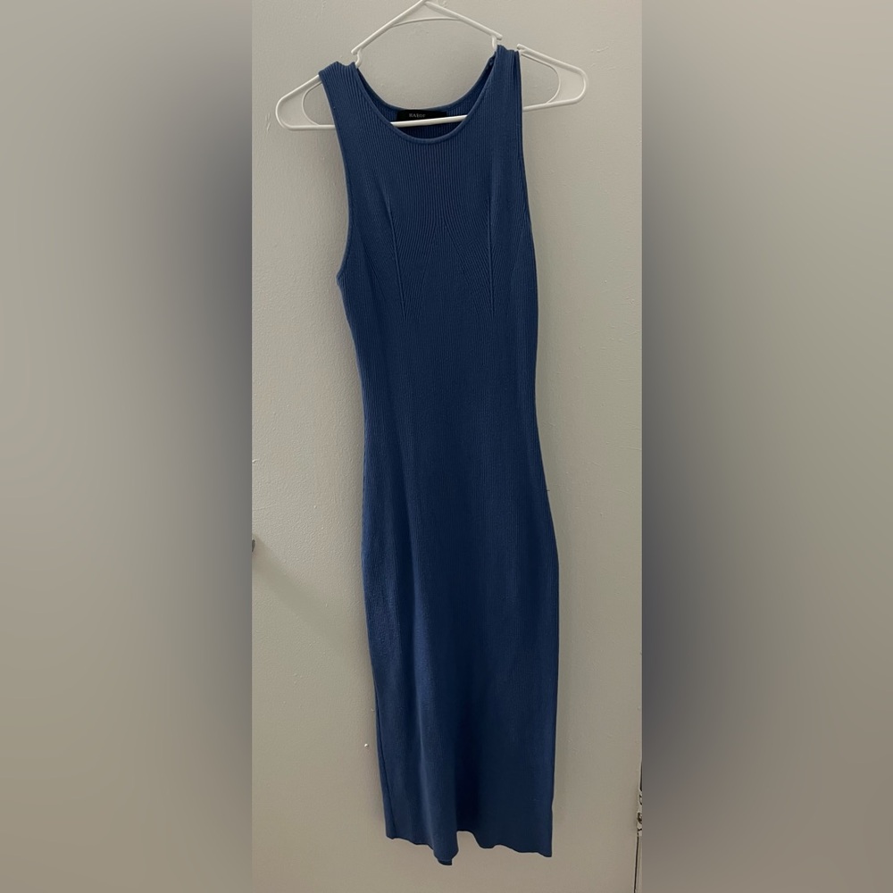 Navy Blue Ribbed Knit Dress